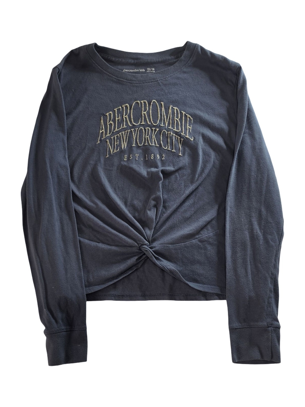 abercrombie kids navy tee with gold embroidered logo